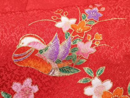 平和屋着物[]七五三　女の子　３歳　祝着　三つ身　被布・草履・小物セット　鴛鴦枝梅花文　金彩　箱付き　DABG3150ma