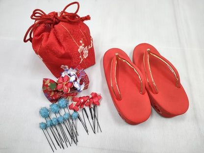 平和屋着物[]七五三　女の子　３歳　祝着　三つ身　被布・草履・小物セット　鴛鴦枝梅花文　金彩　箱付き　DABG3150ma