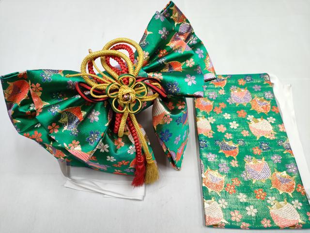 平和屋本店[]西陣　おくむら謹製　女の子　子供　つけ帯・草履・バッグ・小物セット　糸車文　金糸　箱付き　DABG3160ma