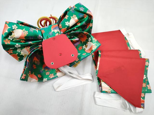 平和屋本店[]西陣　おくむら謹製　女の子　子供　つけ帯・草履・バッグ・小物セット　糸車文　金糸　箱付き　DABG3160ma