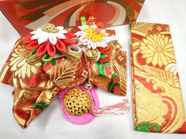 平和屋着物[]女の子　子供　つけ帯　菊花文　金糸　箱付き　DABG3162ma