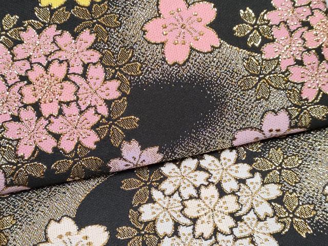 平和屋着物[]女の子　子供　つけ帯　流水桜文　黒地　金銀糸　箱付き　DABG3163ma