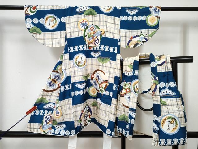 平和屋着物[]七五三 男の子 祝着・被布セット 飛鶴絵巻松丸文 金彩 逸品 DABG3166ma