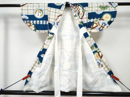 平和屋着物[]七五三　男の子　祝着・被布セット　飛鶴絵巻松丸文　金彩　逸品　DABG3166ma