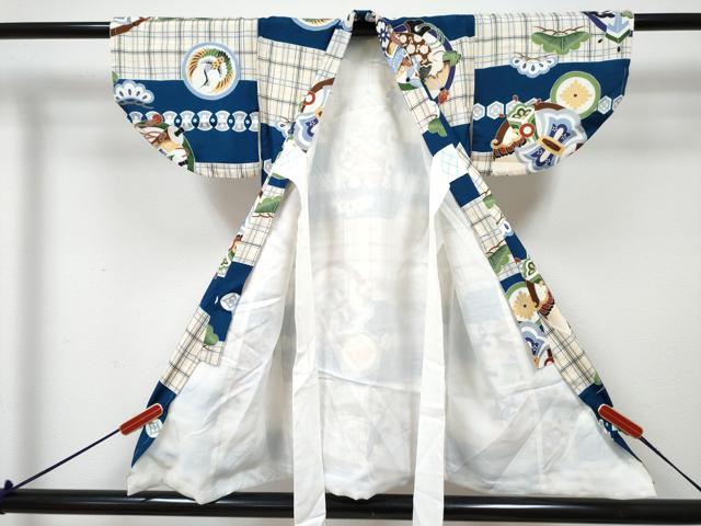 平和屋着物[]七五三　男の子　祝着・被布セット　飛鶴絵巻松丸文　金彩　逸品　DABG3166ma