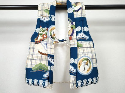 平和屋着物[]七五三　男の子　祝着・被布セット　飛鶴絵巻松丸文　金彩　逸品　DABG3166ma