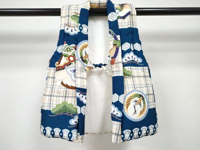 平和屋着物[]七五三　男の子　祝着・被布セット　飛鶴絵巻松丸文　金彩　逸品　DABG3166ma