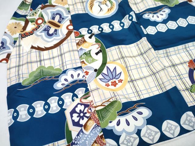 平和屋着物[]七五三　男の子　祝着・被布セット　飛鶴絵巻松丸文　金彩　逸品　DABG3166ma