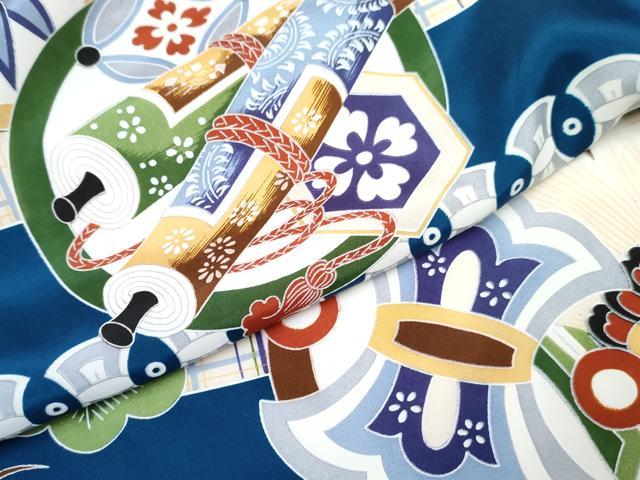 平和屋着物[]七五三　男の子　祝着・被布セット　飛鶴絵巻松丸文　金彩　逸品　DABG3166ma