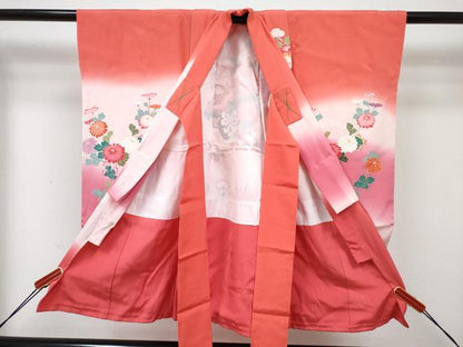 平和屋着物[]七五三　女の子　３歳　祝着　三つ身　長襦袢(袷・半衿刺繍)セット　友禅　花車文　暈し染め　逸品　DABG3167ma