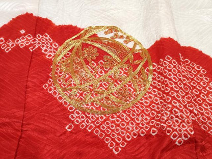 平和屋着物[]七五三　女の子　３歳　祝着　三つ身　長襦袢(袷)セット　駒刺繍　絞り　鞠花文　逸品　DABG3168ma