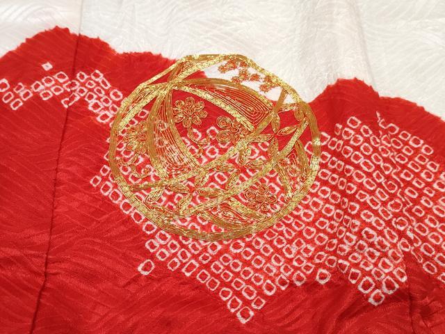 平和屋着物[]七五三　女の子　３歳　祝着　三つ身　長襦袢(袷)セット　駒刺繍　絞り　鞠花文　逸品　DABG3168ma