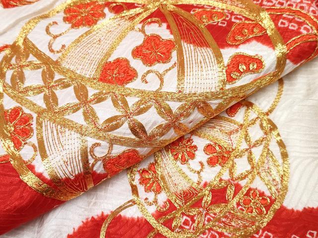 平和屋着物[]七五三　女の子　３歳　祝着　三つ身　長襦袢(袷)セット　駒刺繍　絞り　鞠花文　逸品　DABG3168ma