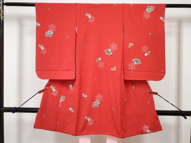 平和屋着物[]七五三　女の子　３歳　祝着　三つ身　長襦袢(袷・半衿刺繍)セット　麻の葉梅花文　逸品　DABG3169ma