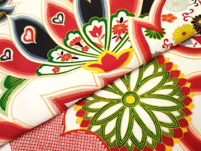 平和屋着物[]七五三　女の子　７歳　祝着　四つ身　長襦袢(単衣)セット　菊花唐草文　金彩　逸品　DABG3171ma