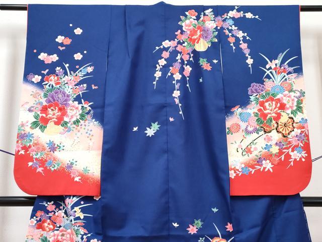 平和屋着物[]七五三　女の子　７歳　祝着　四つ身　襦袢(単衣)セット　花車文　暈し染め　金彩　DABG3172ma
