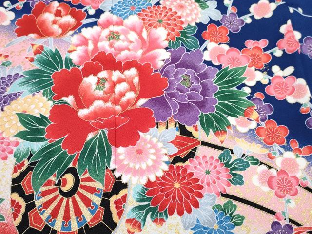 平和屋着物[]七五三　女の子　７歳　祝着　四つ身　襦袢(単衣)セット　花車文　暈し染め　金彩　DABG3172ma