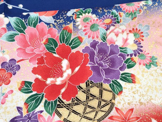 平和屋着物[]七五三　女の子　７歳　祝着　四つ身　襦袢(単衣)セット　花車文　暈し染め　金彩　DABG3172ma