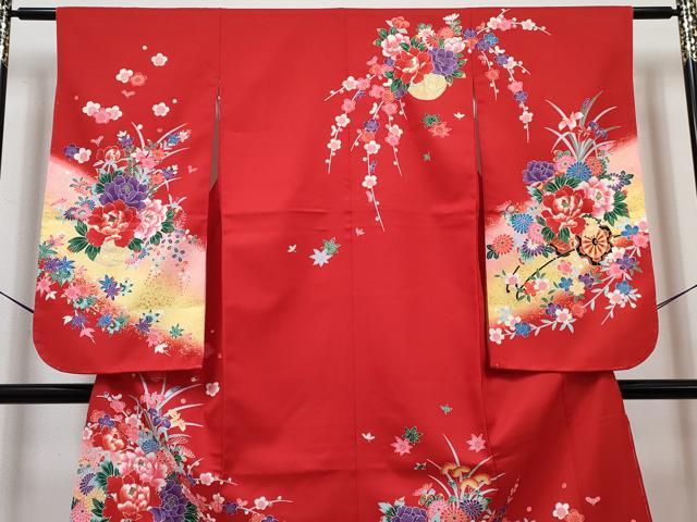 平和屋着物[]七五三　女の子　７歳　祝着　四つ身　襦袢(単衣)セット　花車文　暈し染め　金彩　DABG3173ma