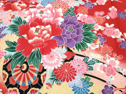 平和屋着物[]七五三　女の子　７歳　祝着　四つ身　襦袢(単衣)セット　花車文　暈し染め　金彩　DABG3173ma