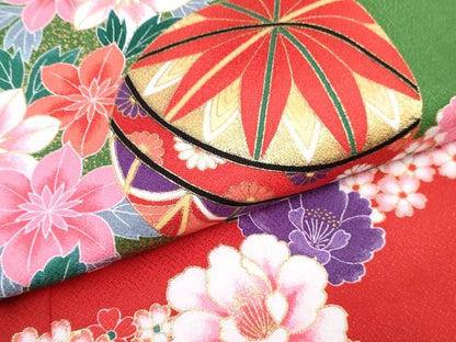 平和屋着物[]七五三　女の子　７歳　祝着　四つ身　襦袢(単衣)セット　花鞠文　暈し染め　金彩　DABG3174ma