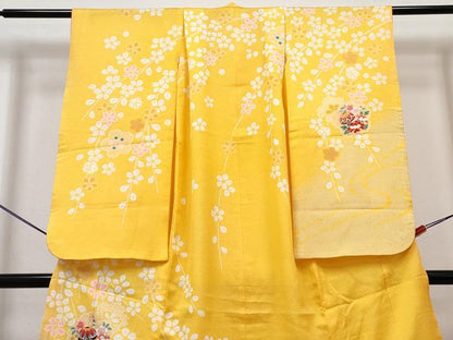 平和屋着物[]七五三　女の子　７歳　祝着　四つ身　長襦袢(単衣)セット　舞桜鞠花文　金彩　DABG3176ma