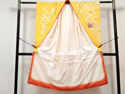 平和屋着物[]七五三　女の子　７歳　祝着　四つ身　長襦袢(単衣)セット　舞桜鞠花文　金彩　DABG3176ma