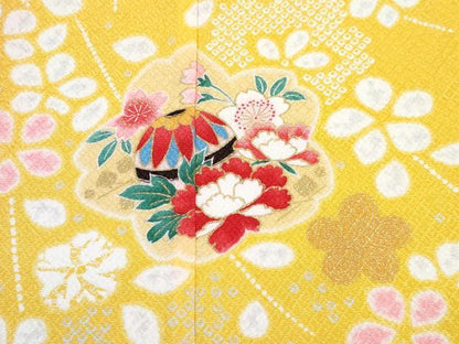 平和屋着物[]七五三　女の子　７歳　祝着　四つ身　長襦袢(単衣)セット　舞桜鞠花文　金彩　DABG3176ma