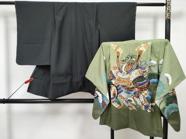 平和屋着物[]七五三　男の子　祝着・羽織セット　龍　兜　飛鶴松文　金彩　DABG3180ma