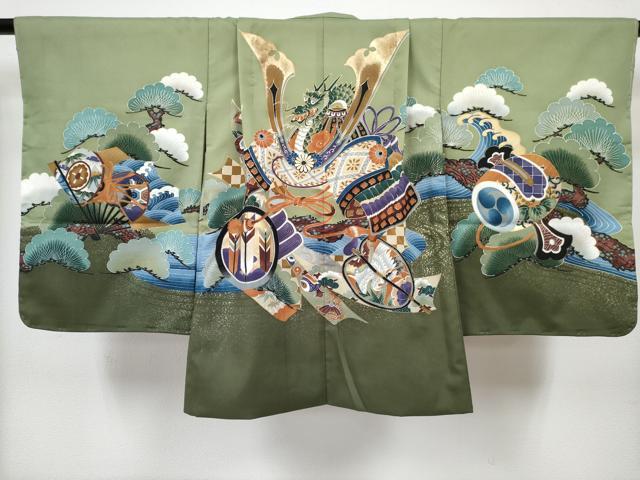 平和屋着物[]七五三　男の子　祝着・羽織セット　龍　兜　飛鶴松文　金彩　DABG3180ma