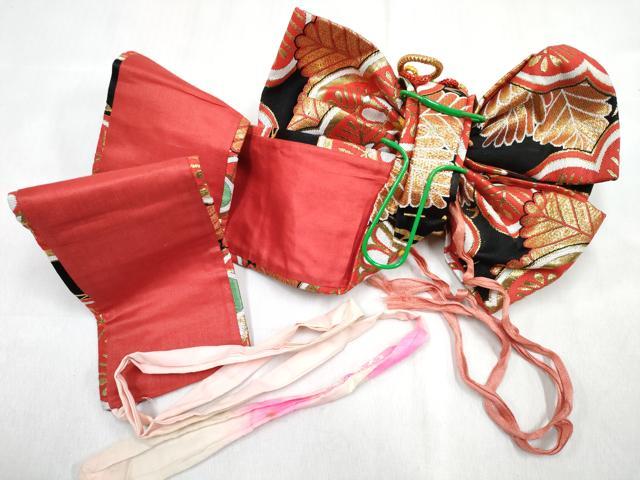 平和屋着物[]女の子　子供　つけ帯　松取り菊文　黒地　金糸　DABG3185ma