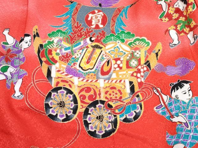 平和屋着物[]七五三　男の子　祝着・羽織・長襦袢(単衣)セット　緋色　童子　山車　暈し染め　金彩　DABG3186ma