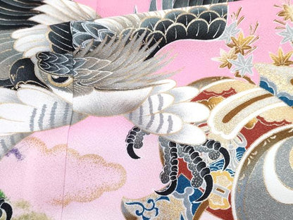 平和屋着物[]七五三　男の子　祝着・羽織・長襦袢(単衣)セット　ピンク色　鷹　鷲　打ち出の小槌　風景松文　暈し染め　金銀彩　DABG3187ma