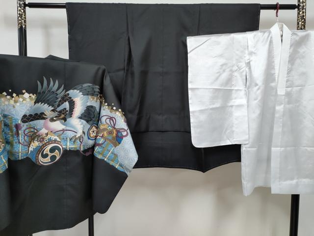 平和屋着物[]七五三　男の子　祝着・羽織・長襦袢(単衣)セット　鷹　鷲　鼓花文　金彩　DABG3189ma