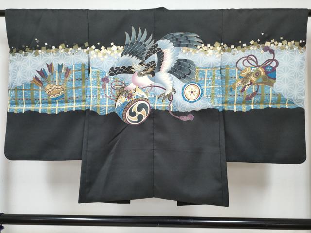 平和屋着物[]七五三　男の子　祝着・羽織・長襦袢(単衣)セット　鷹　鷲　鼓花文　金彩　DABG3189ma