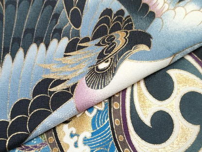 平和屋着物[]七五三　男の子　祝着・羽織・長襦袢(単衣)セット　鷹　鷲　鼓花文　金彩　DABG3189ma