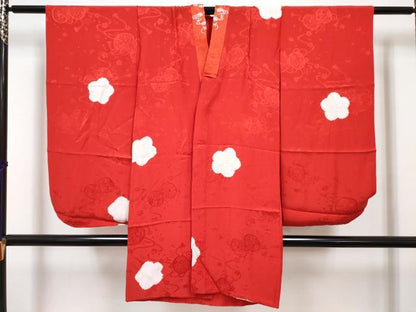 平和屋着物[]七五三　女の子　７歳　祝着　四つ身　襦袢(無双仕立て)・袋帯・小物セット　枝梅文　金彩　逸品　DABG3194ma