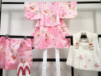 平和屋着物[]ベビー着物 二部式 女の子 子供 被布・草履セット 鞠花文 暈し染め 金彩 洗える着物 DABG3195ma