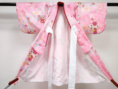 平和屋着物[]ベビー着物　二部式　女の子　子供　被布・草履セット　鞠花文　暈し染め　金彩　洗える着物　DABG3195ma