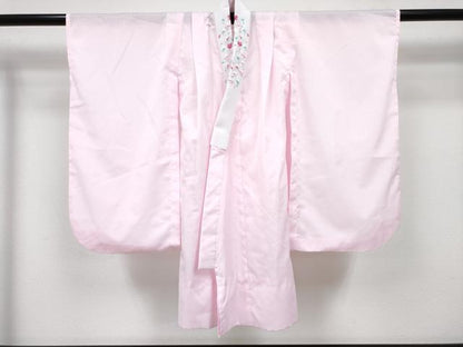 平和屋着物[]七五三　女の子　３歳　祝着　三つ身　長襦袢(単衣)・被布・巾着セット　矢羽扇面花文 金彩 片身変り　洗える着物　DABG3200ma