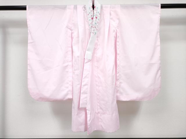 平和屋着物[]七五三　女の子　３歳　祝着　三つ身　長襦袢(単衣)・被布・巾着セット　矢羽扇面花文 金彩 片身変り　洗える着物　DABG3200ma