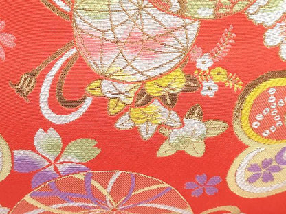 平和屋着物[]和装小物　女の子　子供　草履・バッグ・帯締め・小物セット　鞠花文　金銀糸　箱付き　逸品　DABG3203ma