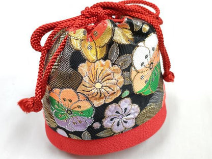 平和屋着物[]和装小物　女の子　子供　草履・巾着・帯締め・小物セット　辻が花　黒地　金銀糸　箱付き　逸品　DABG3205ma