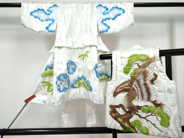 平和屋着物[]七五三 男の子 祝着・被布セット 刺繍 鷹 鷲 笹松花文 金彩 箱付き 洗える着物 DABG3209ma