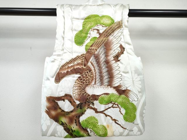 平和屋着物[]七五三　男の子　祝着・被布セット　刺繍　鷹　鷲　笹松花文　金彩　箱付き　洗える着物　DABG3209ma