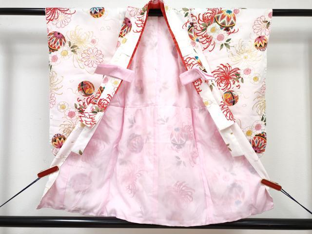 平和屋着物[]七五三　女の子　３歳　祝着　三つ身　長襦袢(単衣)・被布セット　鞠花文　金彩　未使用　DABG3213ma