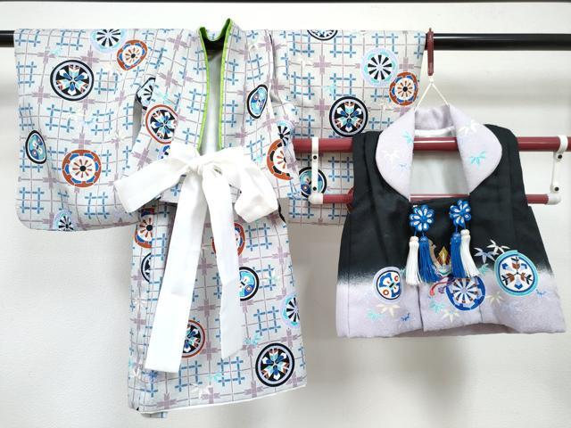平和屋着物[]男の子　子供　二部式　被布セット　刺繍　兜　源氏車文　金糸　DABG3214ma