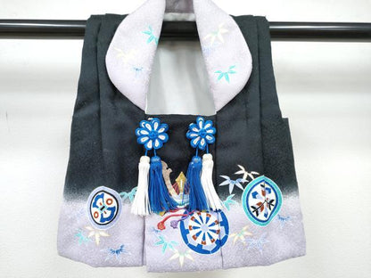 平和屋着物[]男の子　子供　二部式　被布セット　刺繍　兜　源氏車文　金糸　DABG3214ma