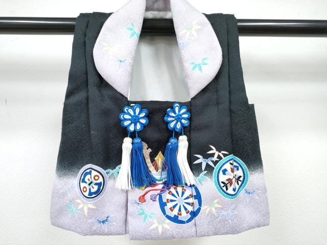 平和屋着物[]男の子　子供　二部式　被布セット　刺繍　兜　源氏車文　金糸　DABG3214ma