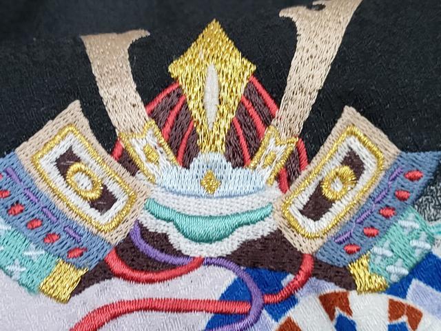 平和屋着物[]男の子　子供　二部式　被布セット　刺繍　兜　源氏車文　金糸　DABG3214ma